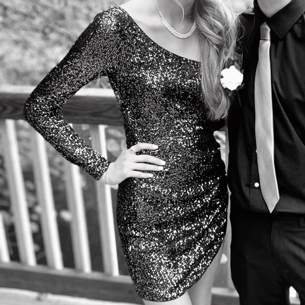 short black, one shoulder homecoming dress